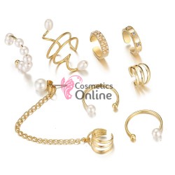 Cercei pentru dama moderni EARR99 Aurii, set de 8 bucati